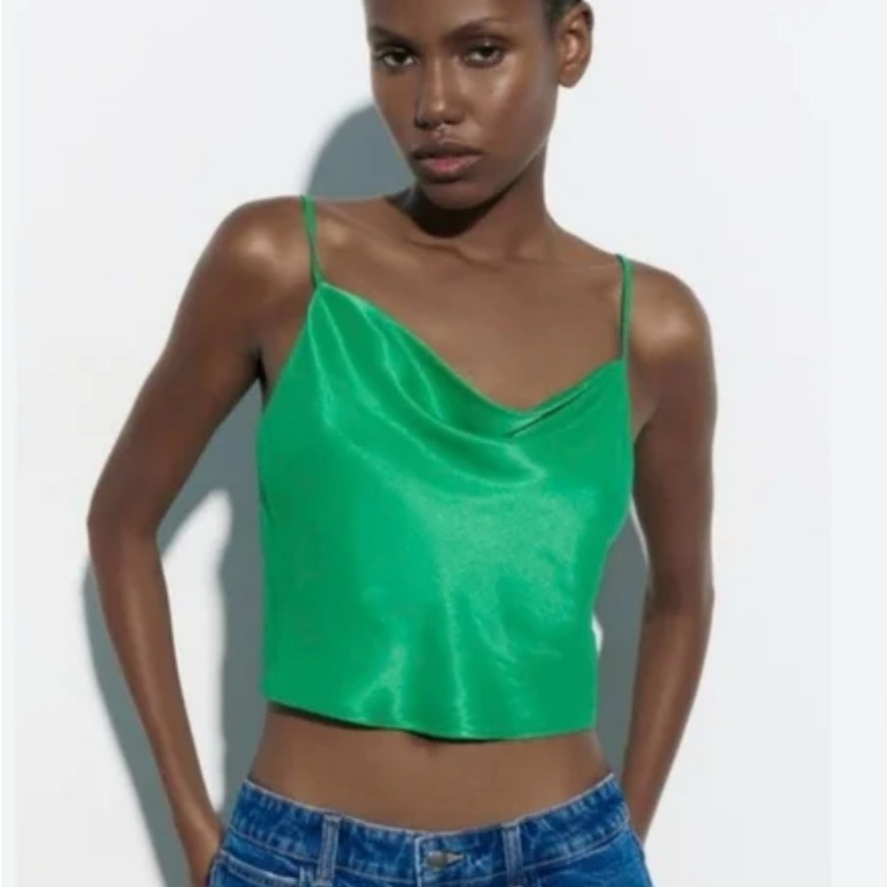 Zara Green Fitted Crop Camisole